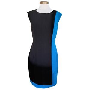 Calvin Klein Black Turquoise Colorblock Sheath Dress Size 8 Workwear
